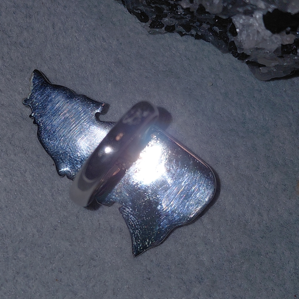 Silver Floral Wolf Ring with Wild Horse Jasper Stone - Picture 6 of 9